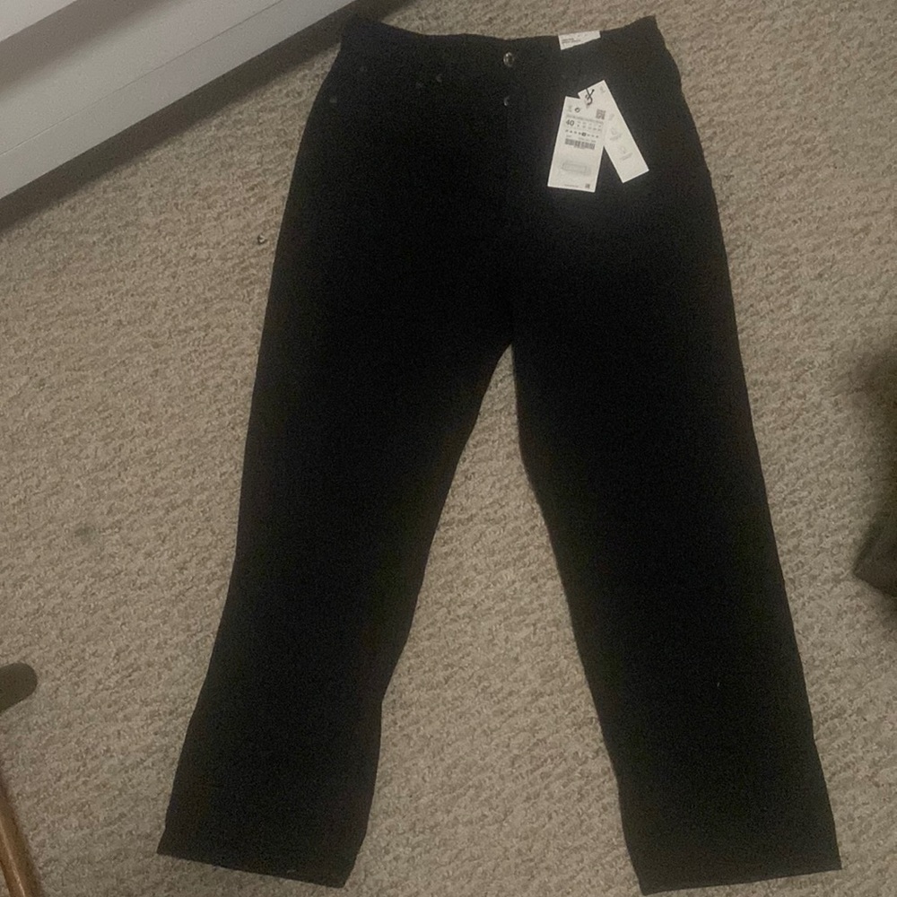 Brand new with tags  high waisted straight  denim in black with front button